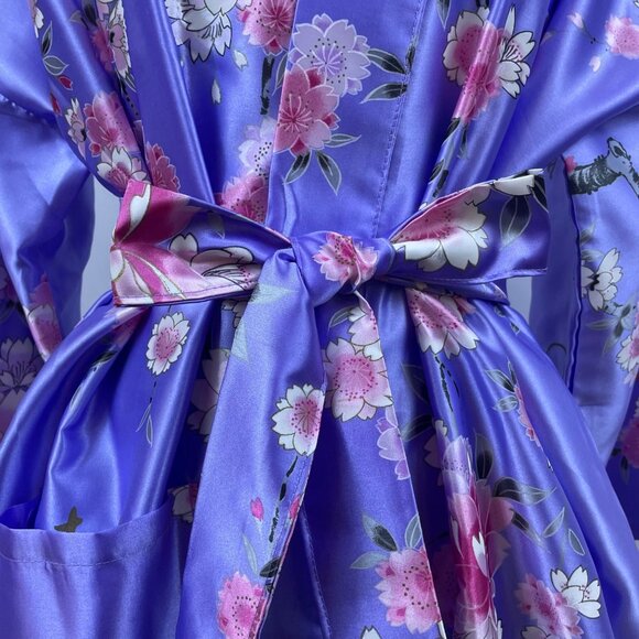 Juguemh Womens Purple Polyester Floral Kimono Robe With Belt Size 42 - Picture 5 of 9